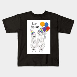 Happy Birthday Llamas in party hat with cake Kids T-Shirt